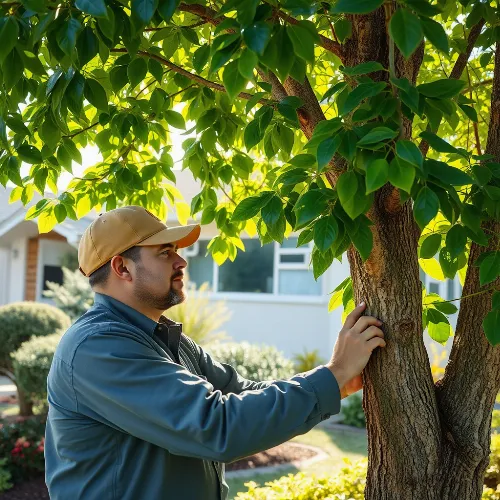 Arborist inspecting a healthy tree